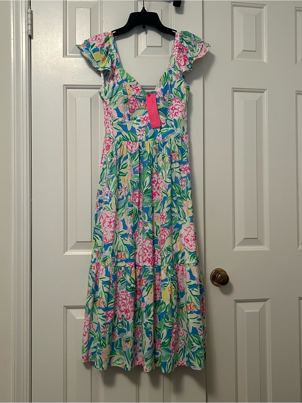 NWT Lilly Pulitzer Bayleigh Flutter Sleeve Midi Dress Multi Grove Garden Size 0
